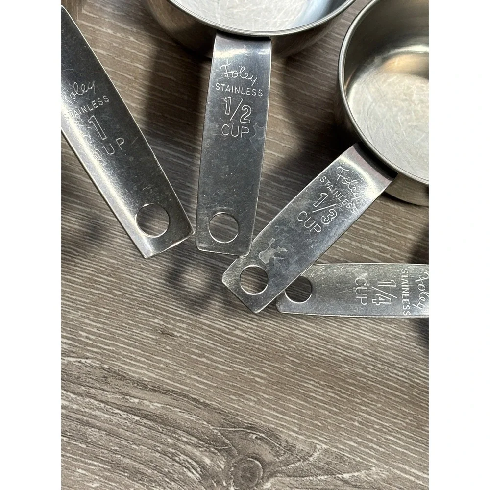 Vintage Foley Stainless Steel Measuring Cup Set 4 Piece 1, 1/2, 1/3, 1/4 Cup